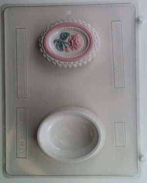 Rose in scalloped oval frame pour box AO036