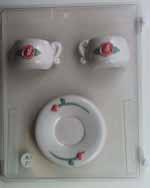 3-D Teacup & saucer decorated with rose design AO081