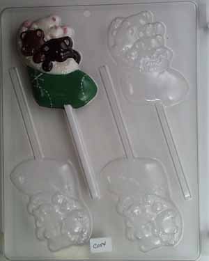 Three cute bears stuffed in a Christmas stocking Lollipop C054