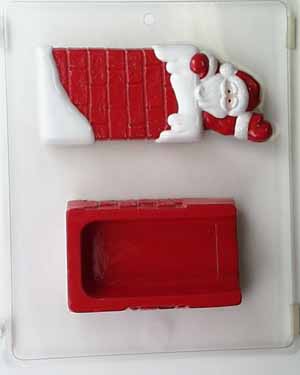 Pour box bag w/ Santa in chimney waving C089