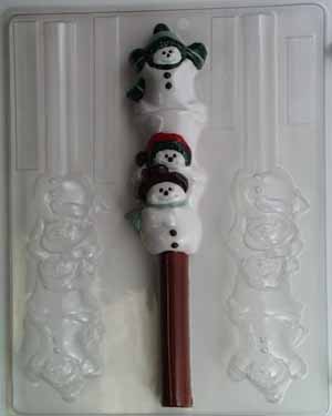Stack of three cute & playful snowmen, Pretzel Rod C131