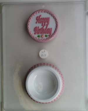 Happy Birthday in script on round w/ decoration lid & bottom LP014
