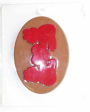 Large bear silhouettes w/ heart on oval bkgrd V010