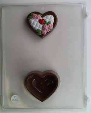 Heart frame, etched heart w/ roses lid & bottom V064