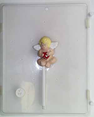 Petite sitting cupid w/ wings holding heart V118