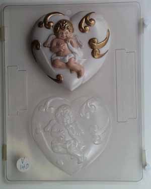 Large ornate heart w/ cupid V140